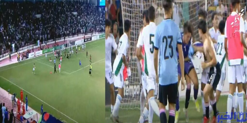 لحظة اعتداء لاعبي المنتخب الجزائري على لاعبي المنتخب المغربي