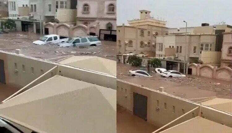 مقاطع فيديو مخيفة من سيول جارفة بالسعودية