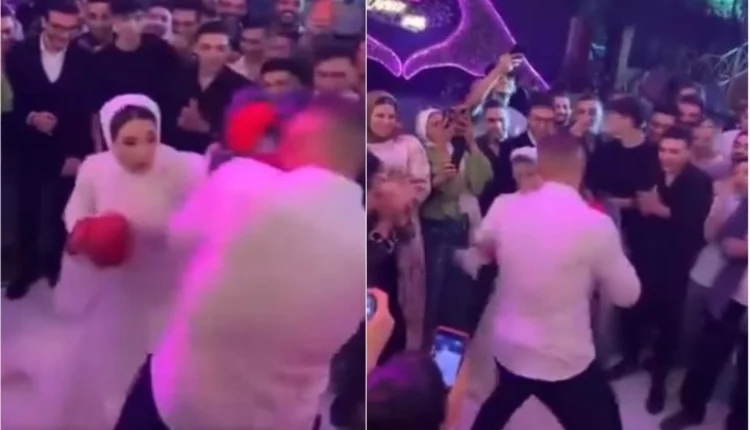 تبادل اللكمات وعرض للملاكمة بين الزوجين خلال حفل زفاف