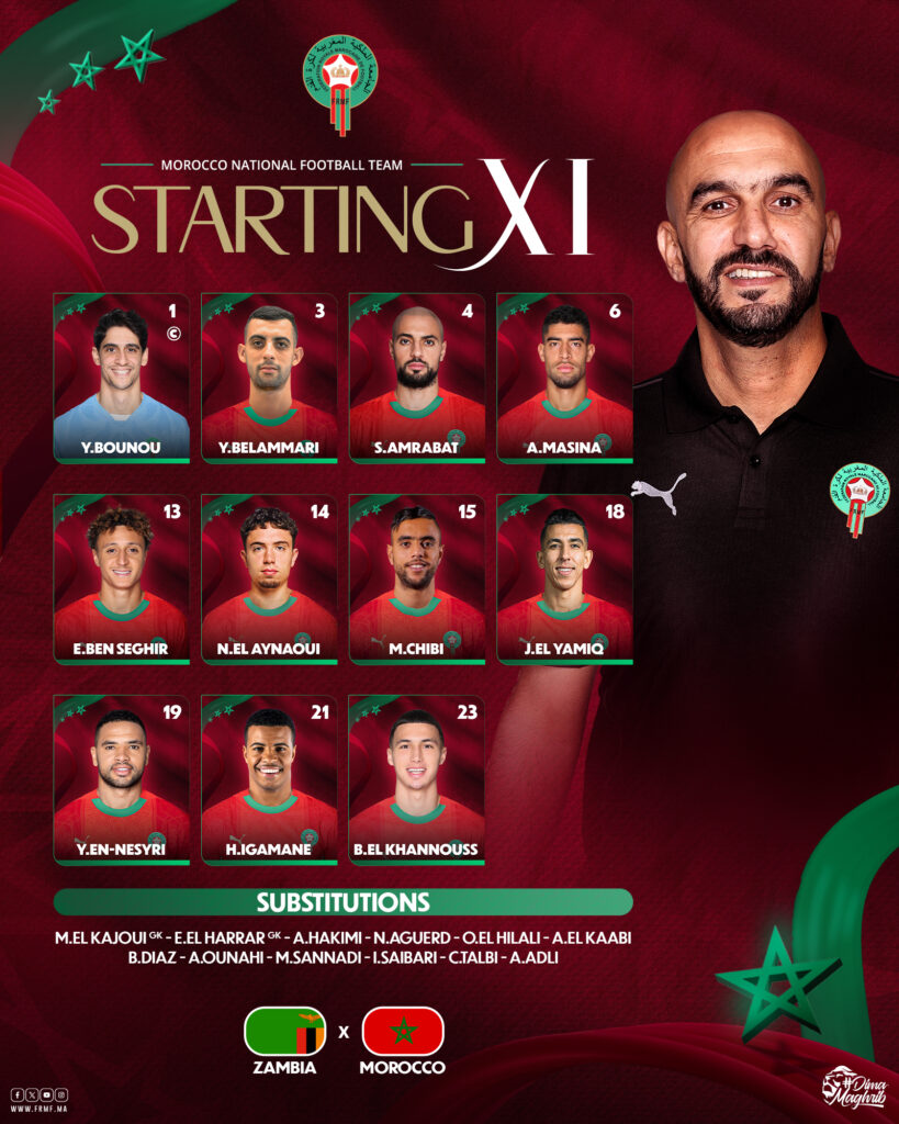 الركراكي يعلن التشكيلة الأساسية لمواجهة زامبيا بتصفيات كأس العالم 2026 2 G0UpaC8XIAAYWsH
