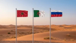 أعلام المغرب وروسيا والجزائر