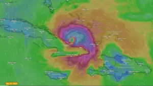 إعصار ميليسا كما يظهر في تطبيق windy