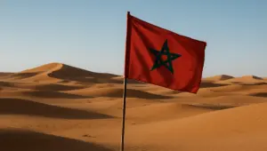 علم المغرب وسط الصحراء المغربية ـ تعبيرية ـ