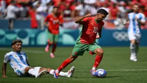 من مباراة سابقة بين المنتخب المغربي والأرجنتين (أولمبياد باريس)