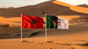 علمي المغرب والجزائر وسط الصحراء والبوليساريو في طريقها للزوال