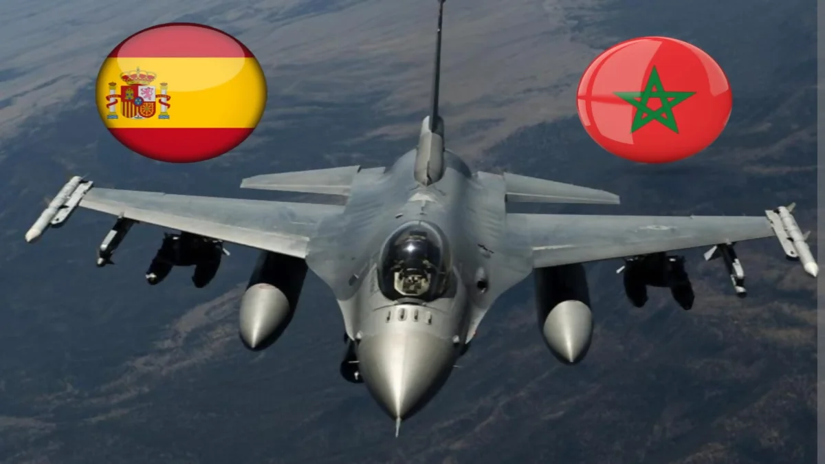 طائرة حربية وعلمي المغرب وإسبانيا