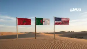 أعلام المغرب والجزائر وأمريكا وسط الصحراء