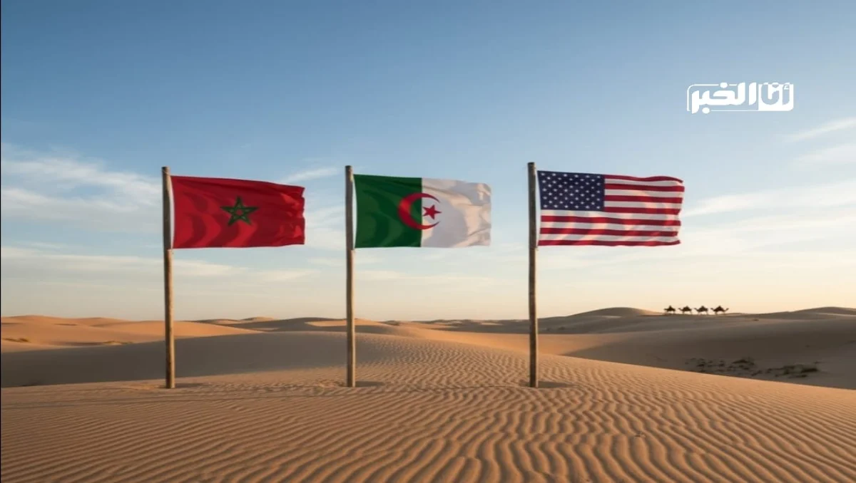 أعلام المغرب والجزائر وأمريكا وسط الصحراء