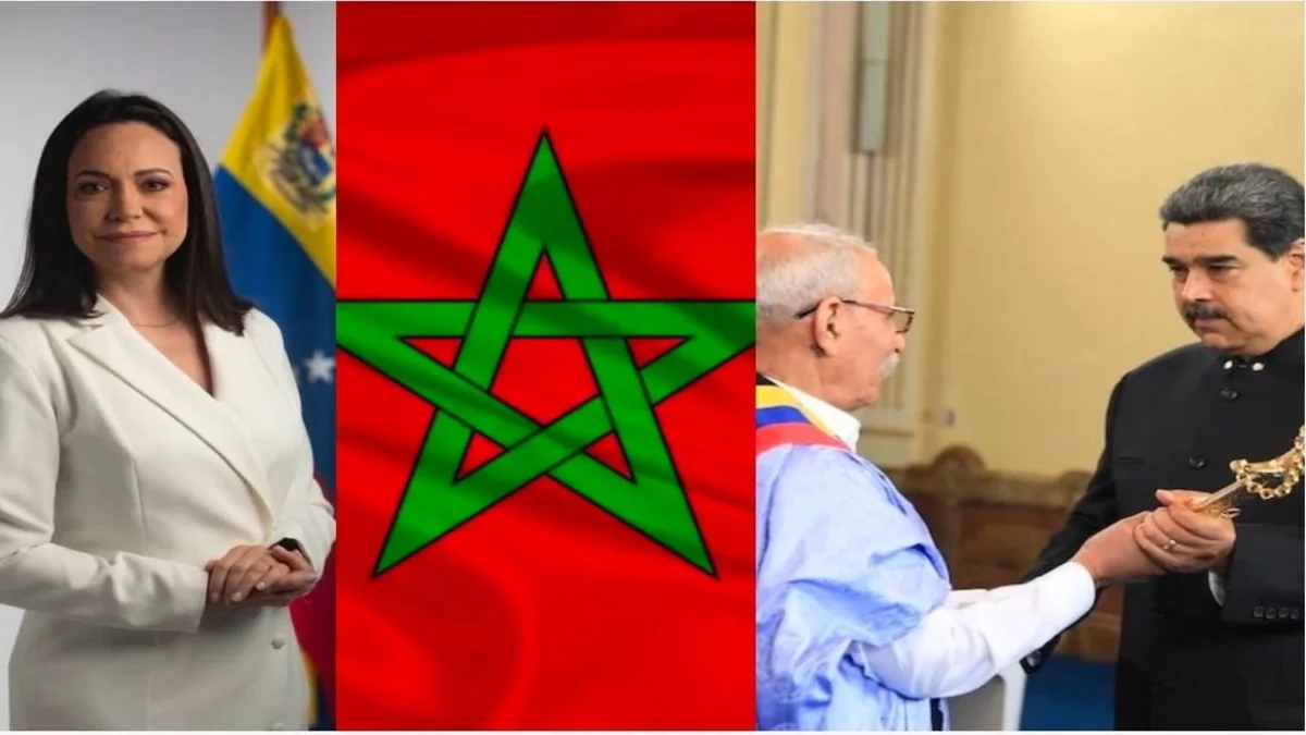 مادورو وزعيم البوليساريو وماريا كورينا والعلم المغربي