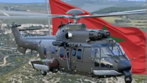 مروحية H225M بخلفية علم المغرب