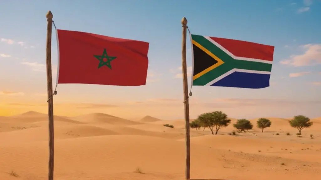 علمي المغرب وجنوب أفريقيا بخلفية الصحراء المغربية