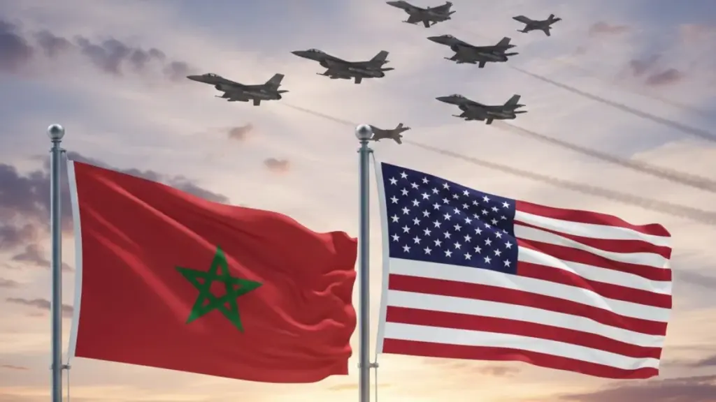 علمي المغرب وأمريكا بخلفية طائرات حربية ـ تعبيرية ـ