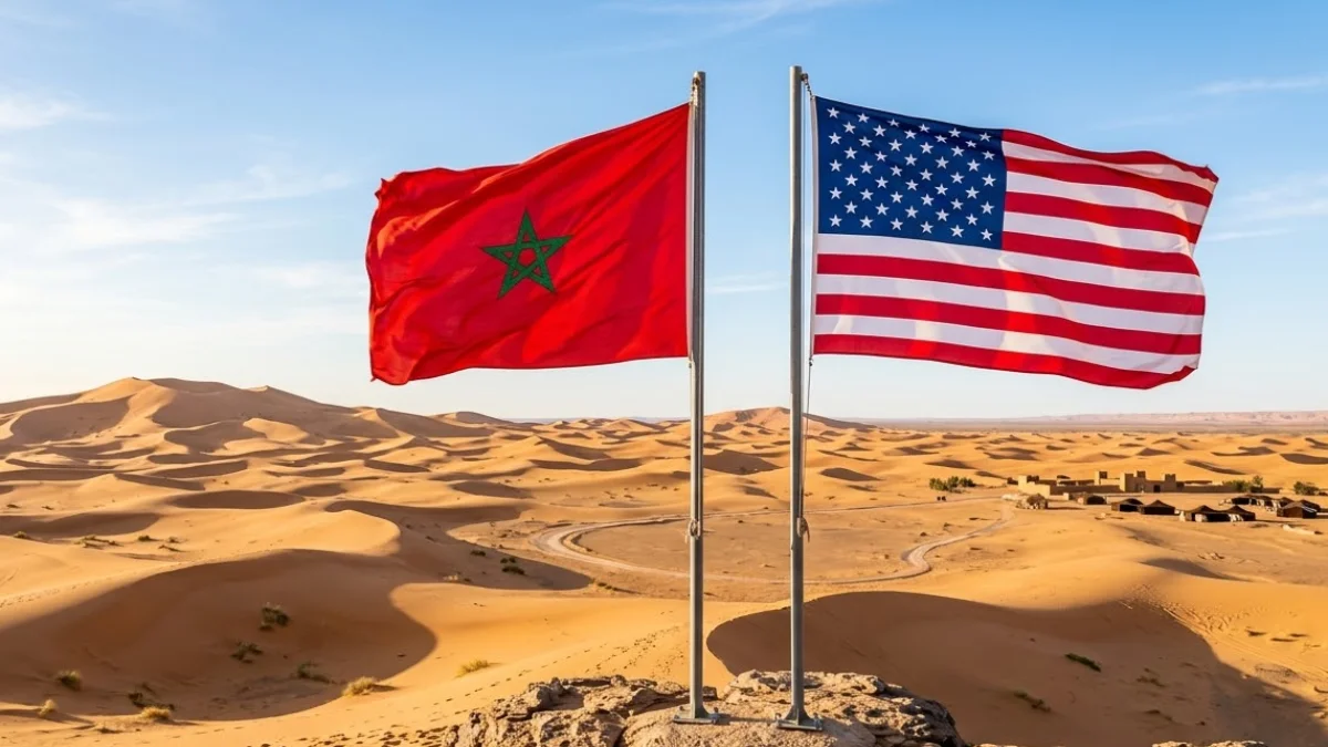 علم المغرب وأمريكا بخلفية الصحراء المغربية ـ تعبيرية ـ
