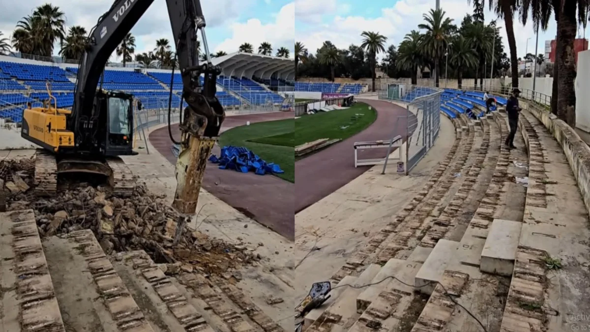 بدء عملية هدم ملعب الحسن الثاني بفاس