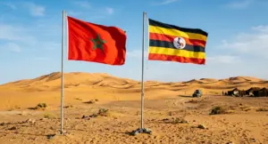 علمي المغرب وأوغندا بخلفية الصحراء ـ تعبيرية ـ