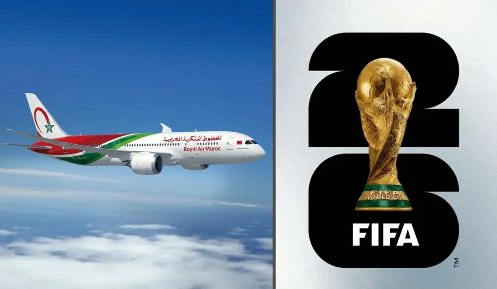 شعار كأس العالم 2026 والخطوط الجوية الملكية ـ صورة مركبة ـ