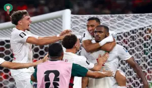 فرحة لاعبي المنتخب المغربي أمام هولندا